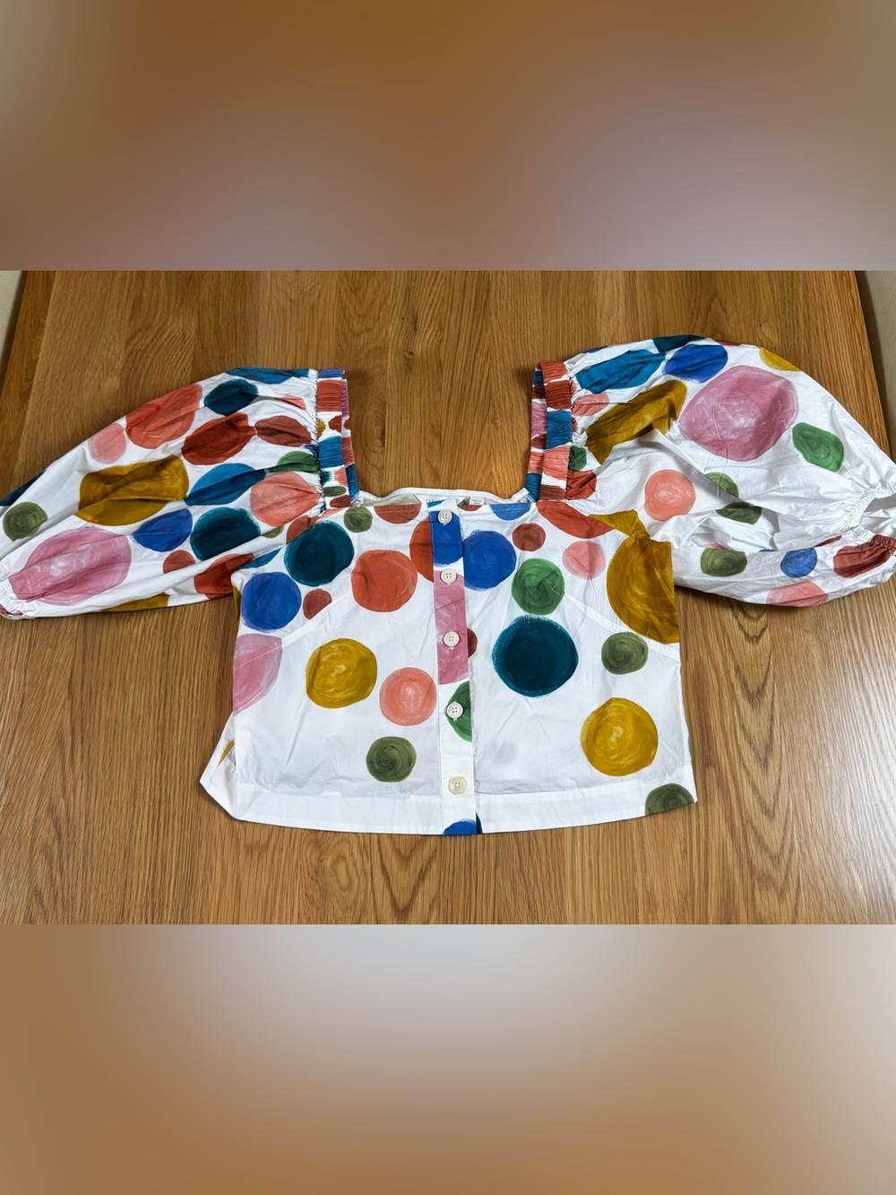 Ted Baker White Multicolor Polka-Dot Puff Sleeve Top